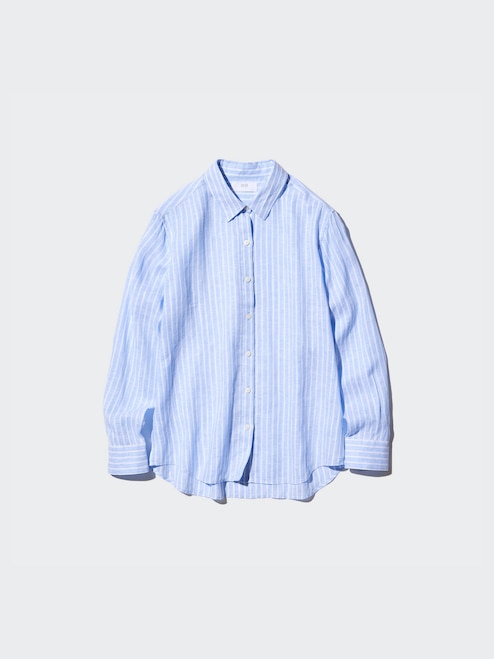 WOMEN'S PREMIUM LINEN SHIRT LONG SLEEVE (STRIPED) UNIQLO IN