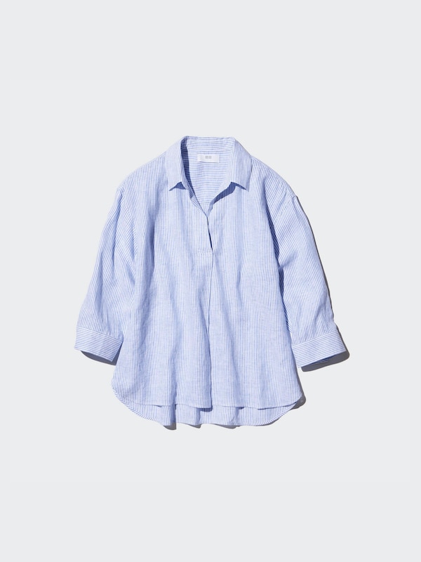 Premium Linen Skipper Collar Shirt 3/4 Sleeve