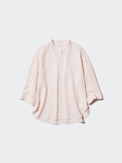 Kemeja Linen Blend Kerah Tegak 3/4