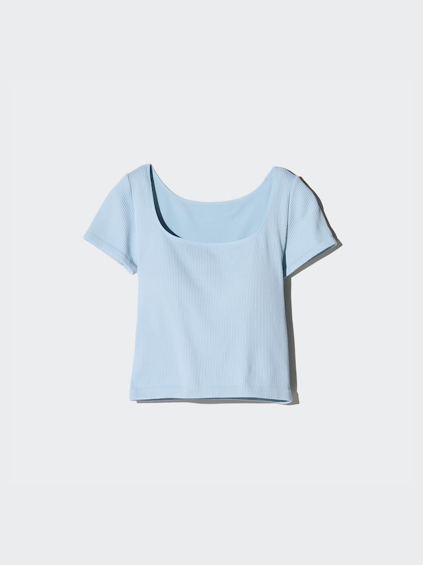 Áo Thun Bra Vải Gân Dáng Ngắn Cổ Vuông