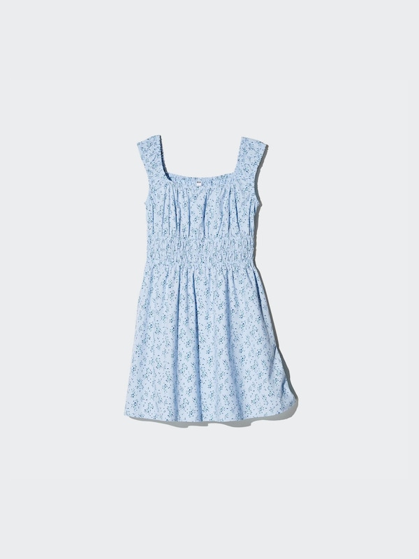 Cotton Gathered Mini Dress | Sleeveless