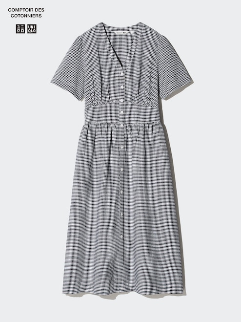 WOMEN'S LINEN BLEND V NECK DRESS | CHECKED | UNIQLO TH