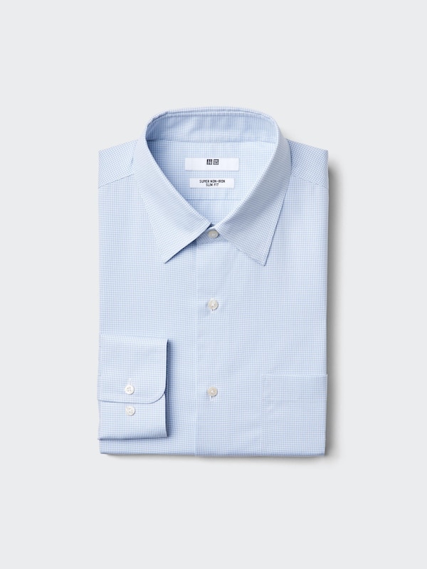 スーパーノンアイロンスリムシャツ長袖/レギュラー襟/チェック
