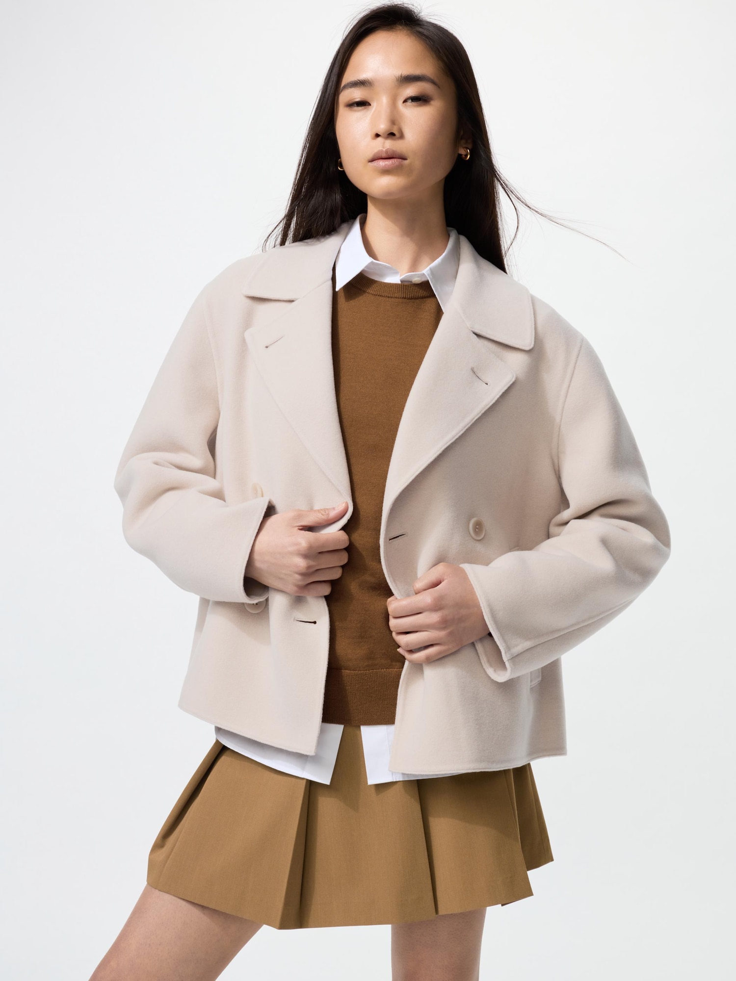 ユニクロ：シー ダブルフェイスラップコート／￥12,900（税込