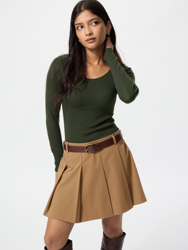 極暖ヒートテックリブUネックブラTシャツ/長袖