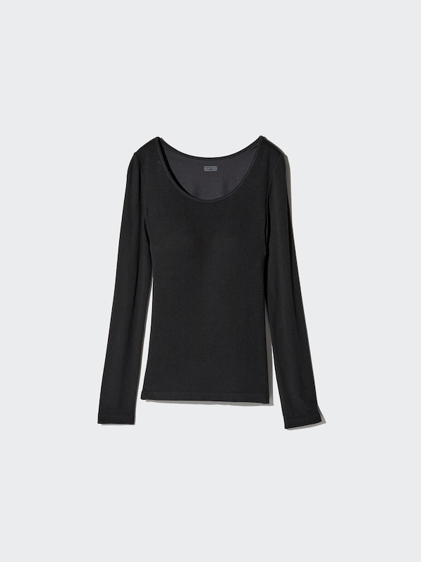 極暖ヒートテックリブUネックブラTシャツ/長袖