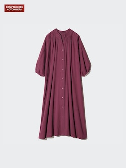 ワッシャーコットンロングワンピース/7分袖