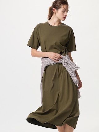 エアリズムコットンTワンピース/半袖/丈長め