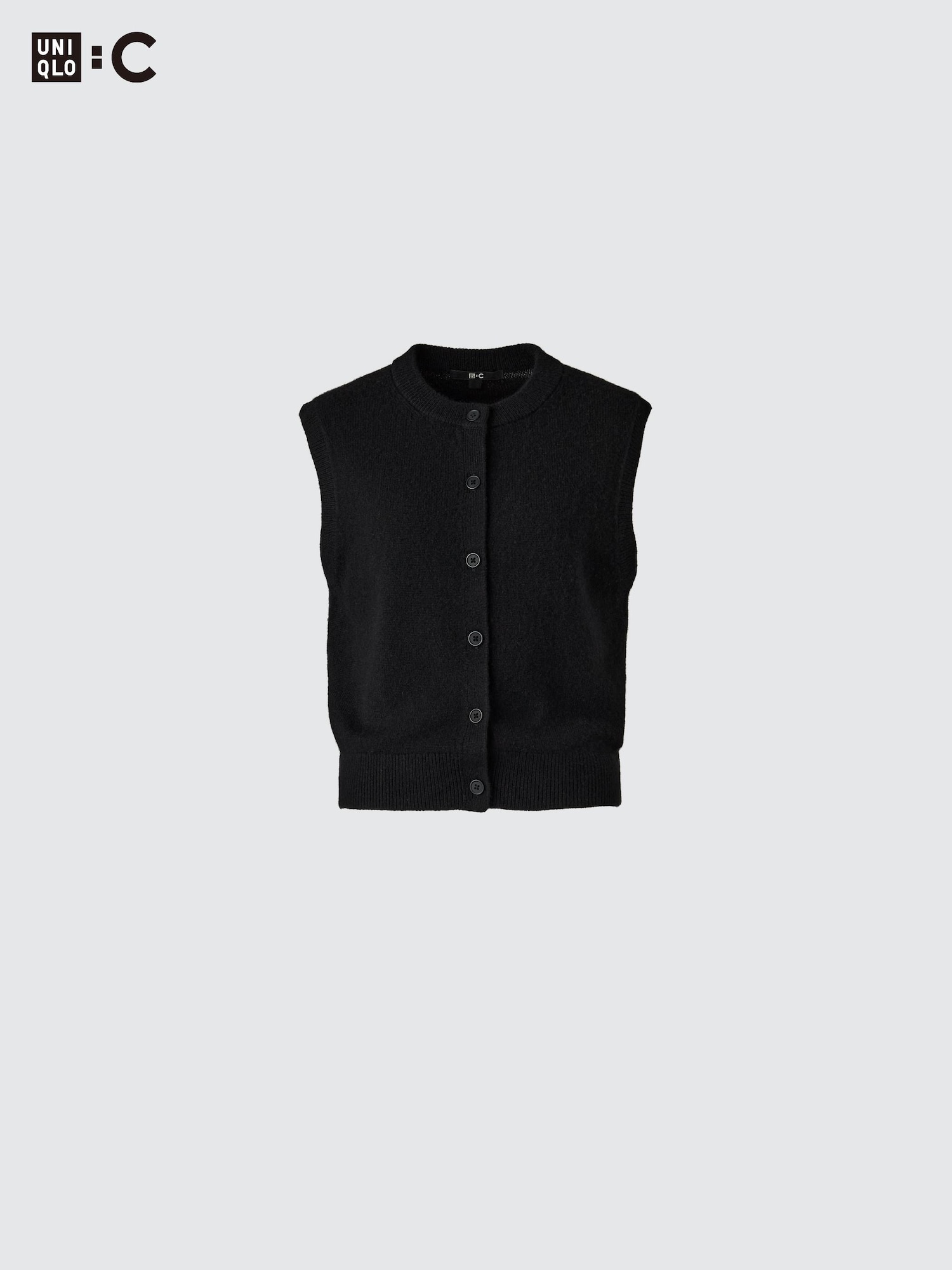 ユニクロC ブラック カシミヤクルーネックショートベスト Mサイズ　新品 ユニクロ公式 | カシミヤクルーネックショートベスト