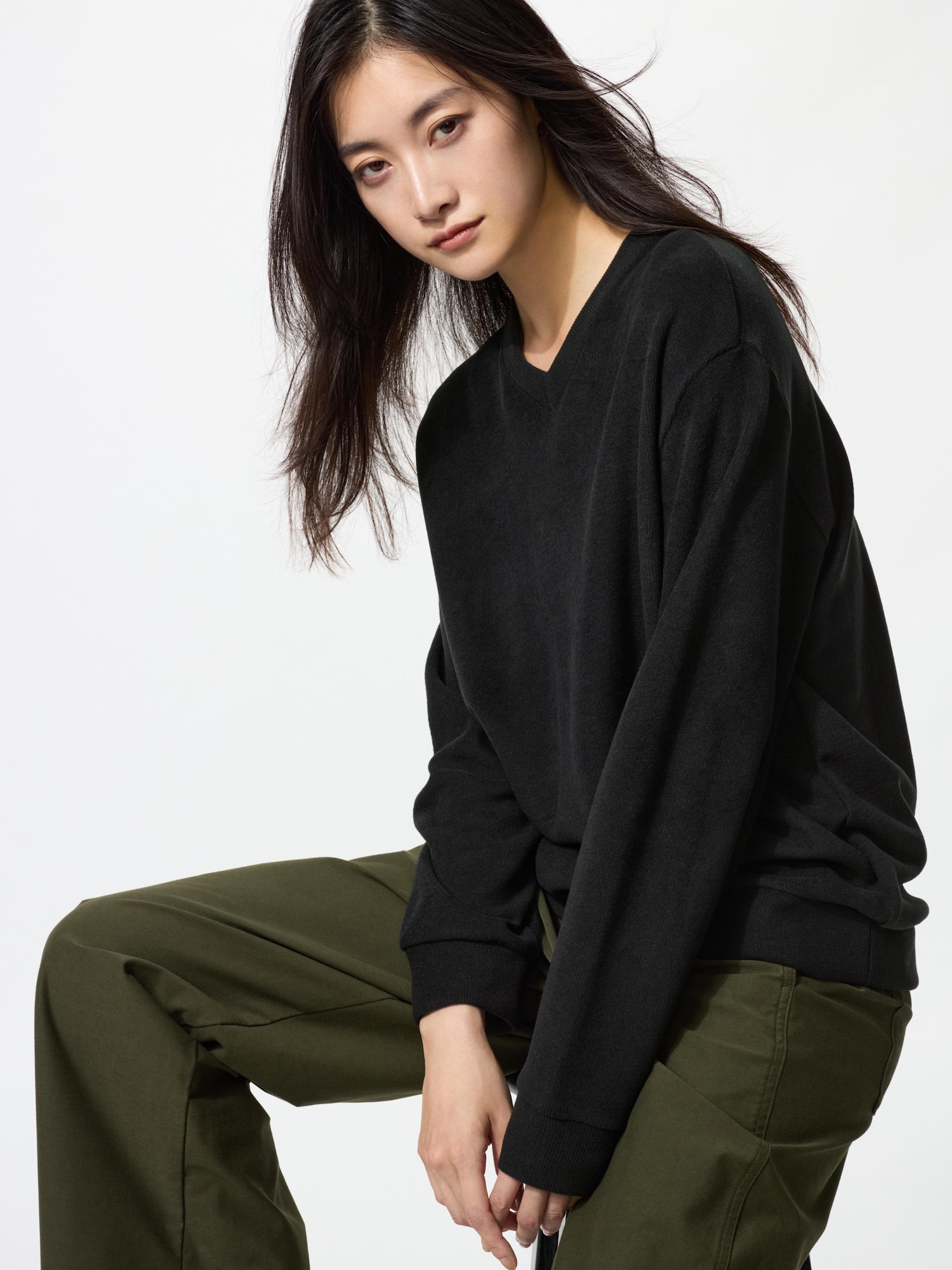 黒 Vネック Tシャツ sho-317932-90_1.jpg