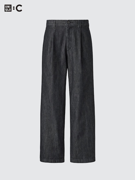 Pleated Straight Pants Denim