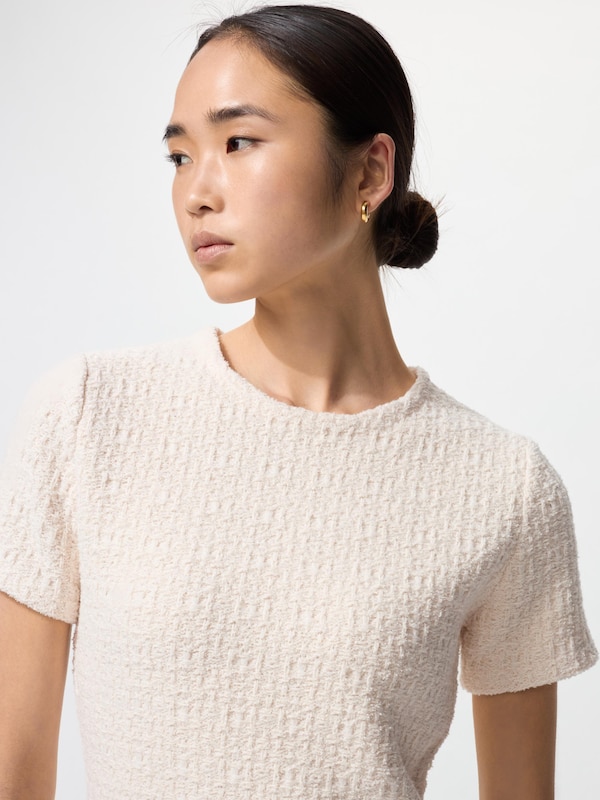 Tweed Knit Mini Dress Short Sleeve