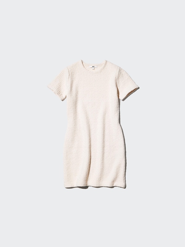 Tweed Knit Mini Dress Short Sleeve