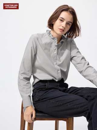 コットンブレンドフリルシャツ