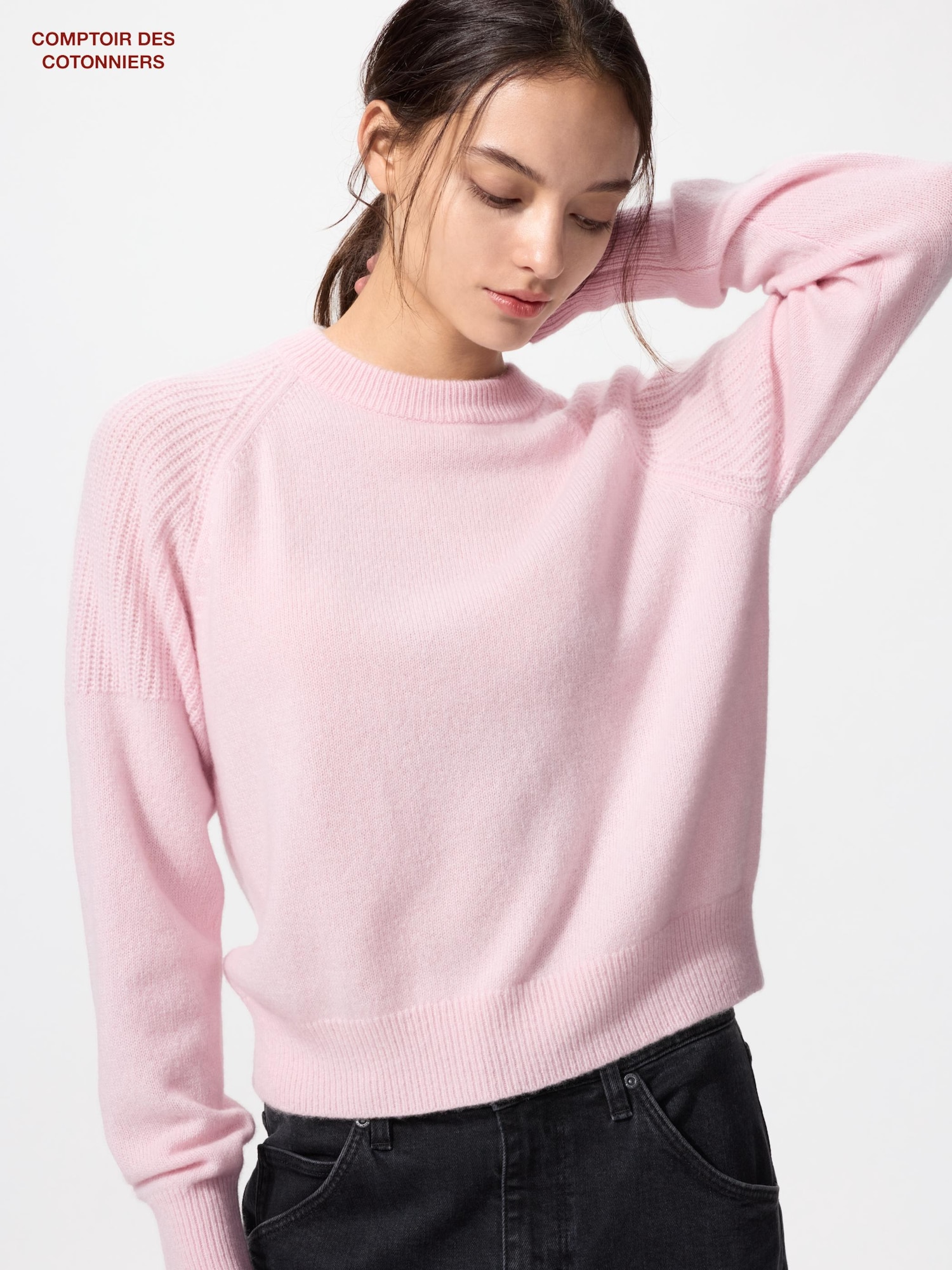 美品　ユニクロ　カシミヤ100% クルーネックセーター　ピンク　マゼンタ　L UNIQLO - 新品 今期 ユニクロ コットンカシミヤVネックニット
