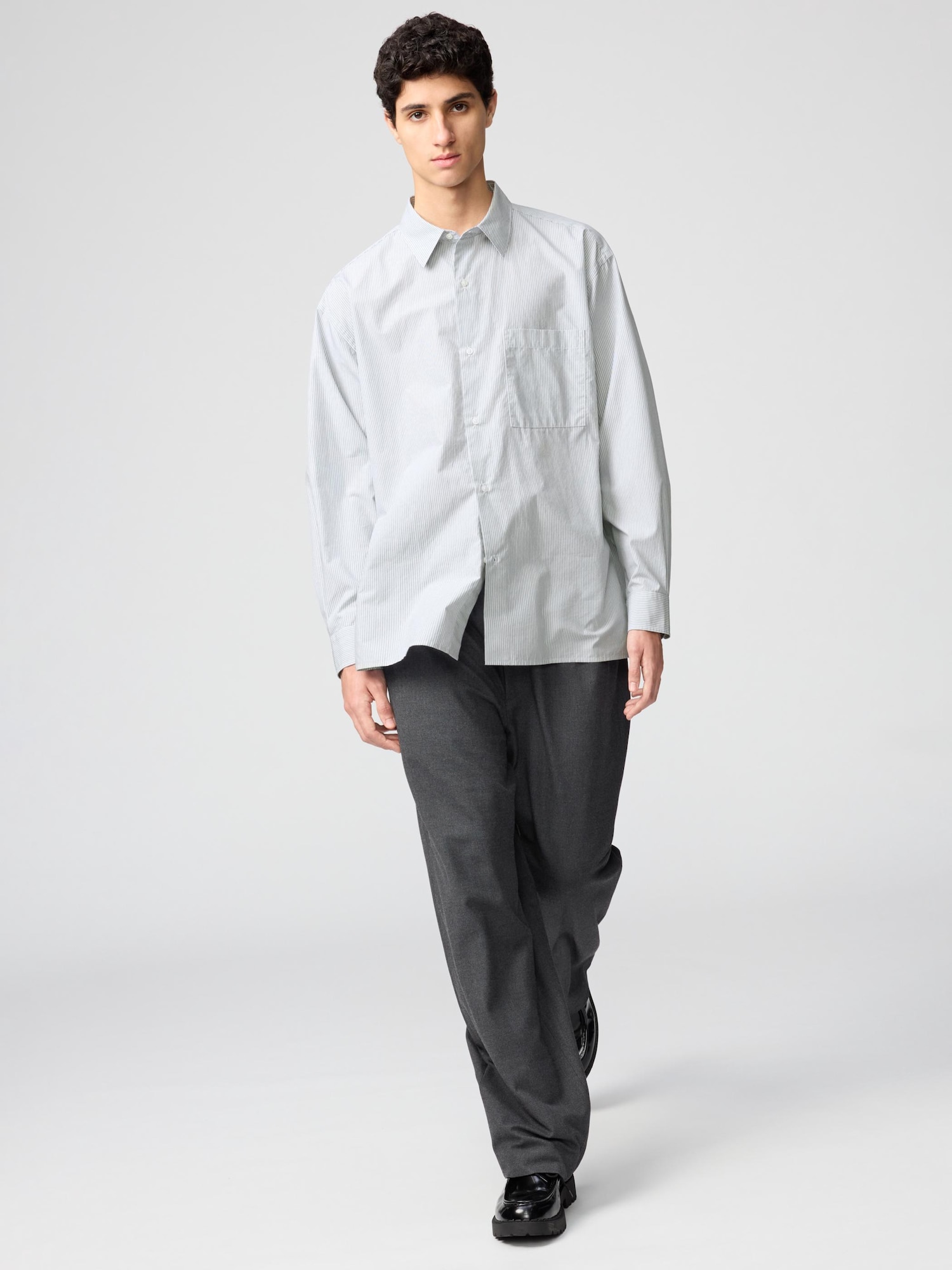 完売品 UNIQLO C ブロードオーバーサイズシャツ/ストライプ　ホワイト ユニクロ公式 | ブロードオーバーサイズシャツ/ストライプ