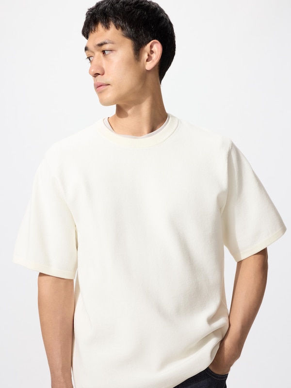 ウォッシャブルミラノリブニットTシャツ半袖