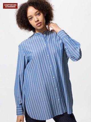 コットンブレンドスタンドカラーシャツ