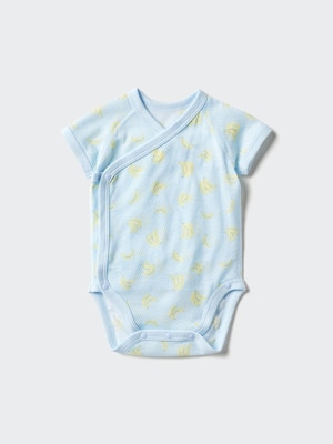 Cotton Mesh Bodysuit | Short Sleeve, Front Open, Printed