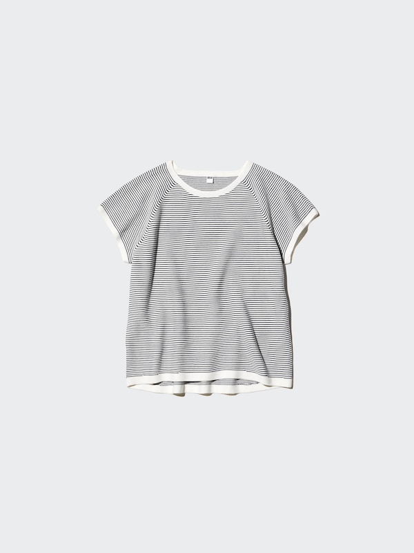 3D Knit Cotton Crew Neck Sweater | Stripe