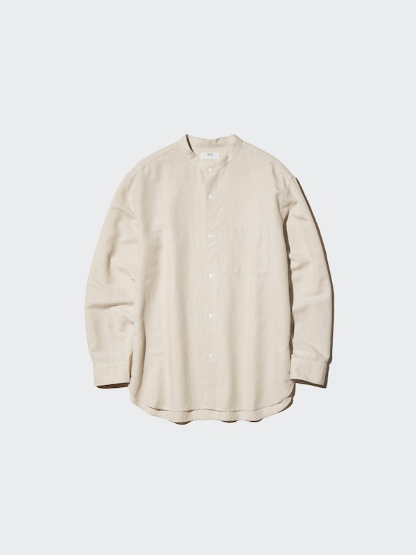 Cotton Linen Stand Collar Shirt Long Sleeve