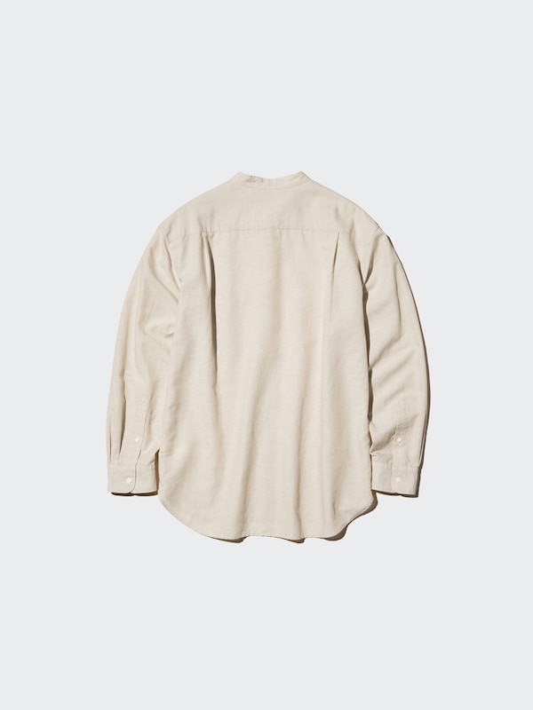 Cotton Linen Stand Collar Shirt Long Sleeve