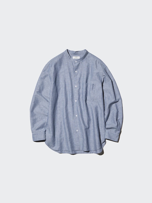 Cotton Linen Stand Collar Shirt Long Sleeve