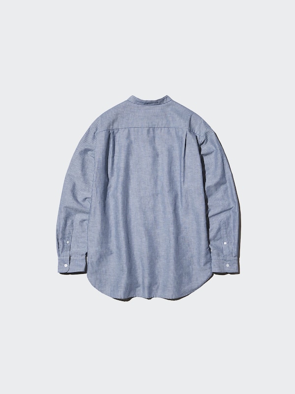 Cotton Linen Stand Collar Shirt Long Sleeve