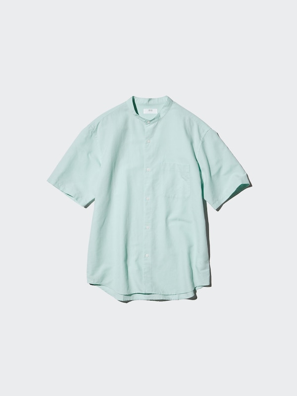 Cotton Linen Stand Collar Short Sleeve Shirt