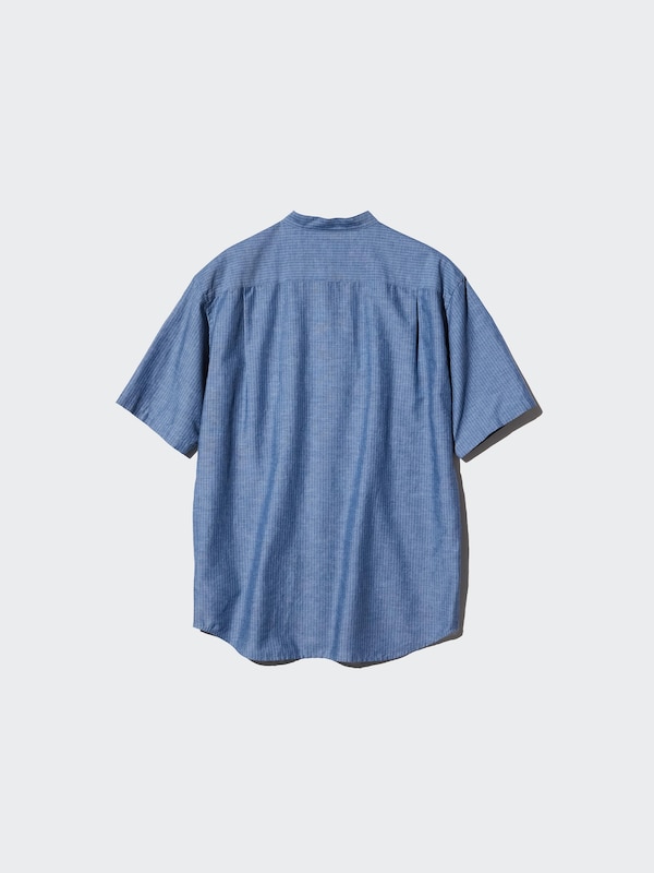 Cotton Linen Stand Collar Short | Sleeve Shirt