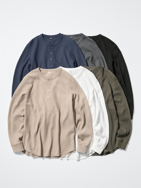 Waffle Henley Neck T-shirt | Long Sleeve