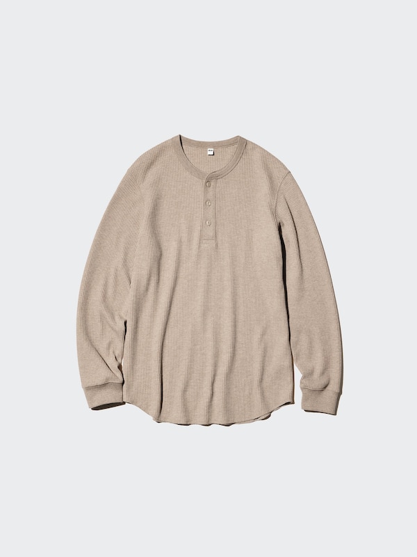 ワッフルヘンリーネックTシャツ/長袖