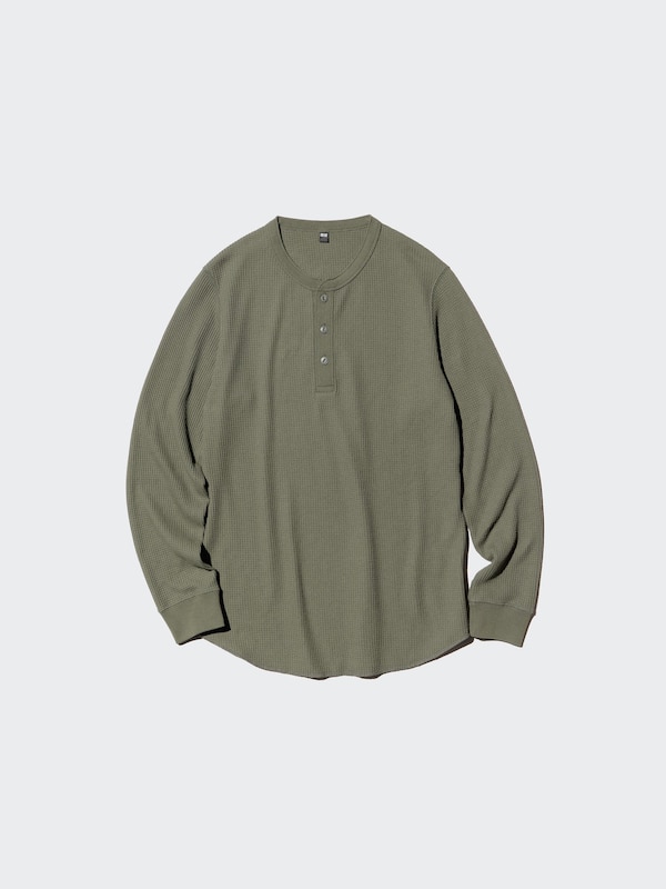 Waffle Henley Neck T-shirt | Long Sleeve