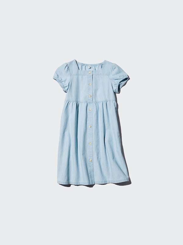 GIRLS Gather Dress Chambray Short Sleeve