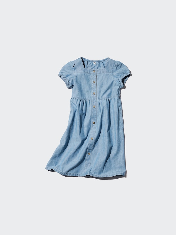 GIRLS Gather Dress Chambray Short Sleeve