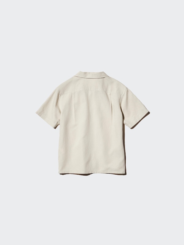 KIDS Linen Blend Open Collar Shirt Short Sleeve