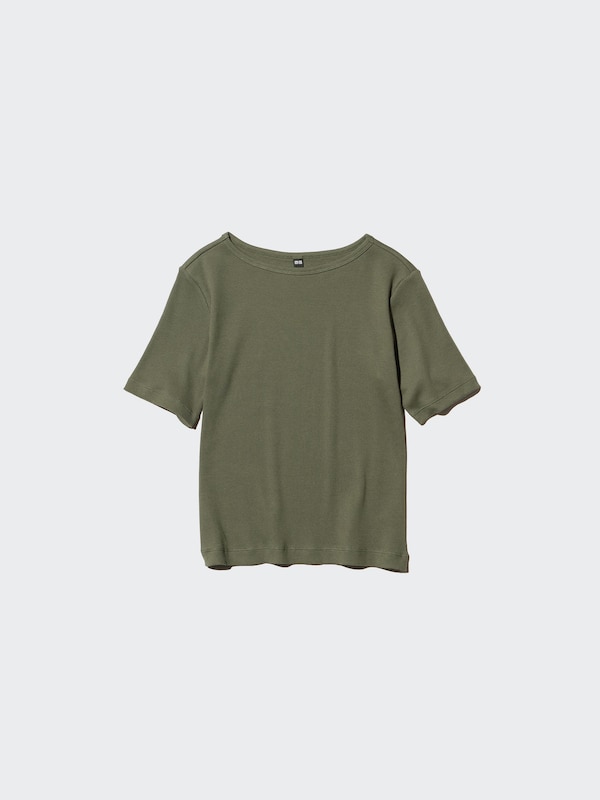 Ribbed Boat Neck T-Shirt