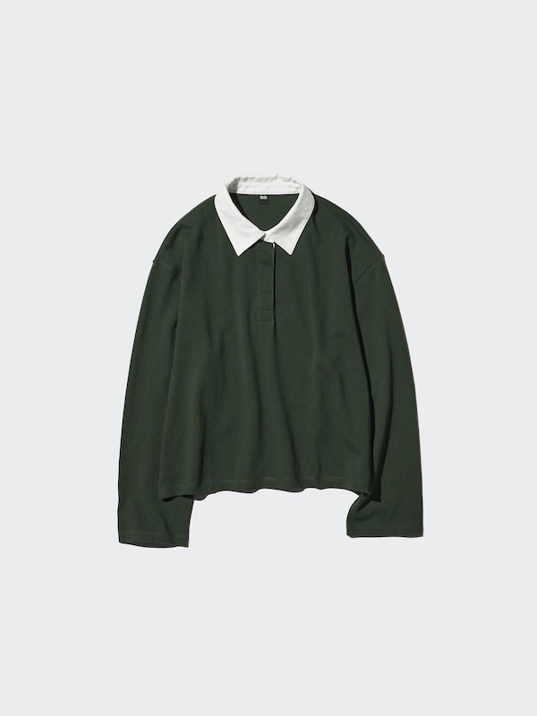 Washed Cotton Polo Shirt Long Sleeve