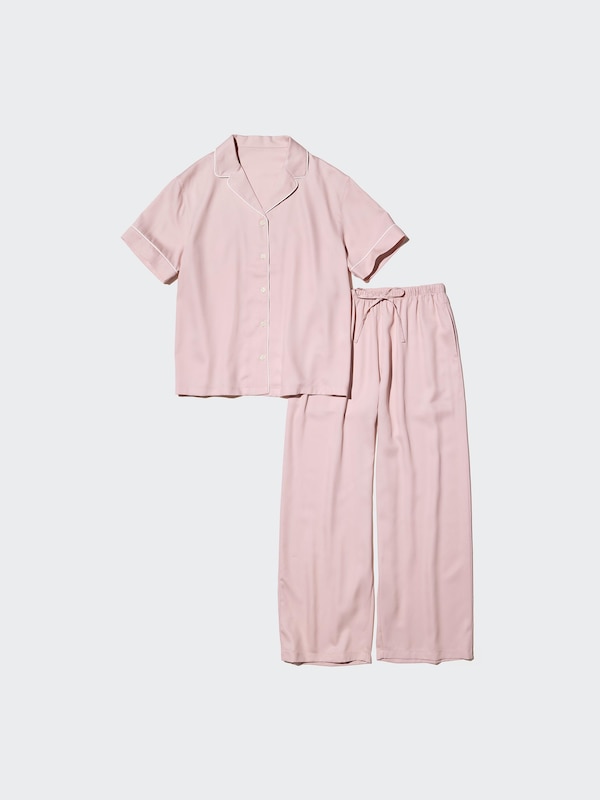 Satin Pajamas Short Sleeve (Long Pants)