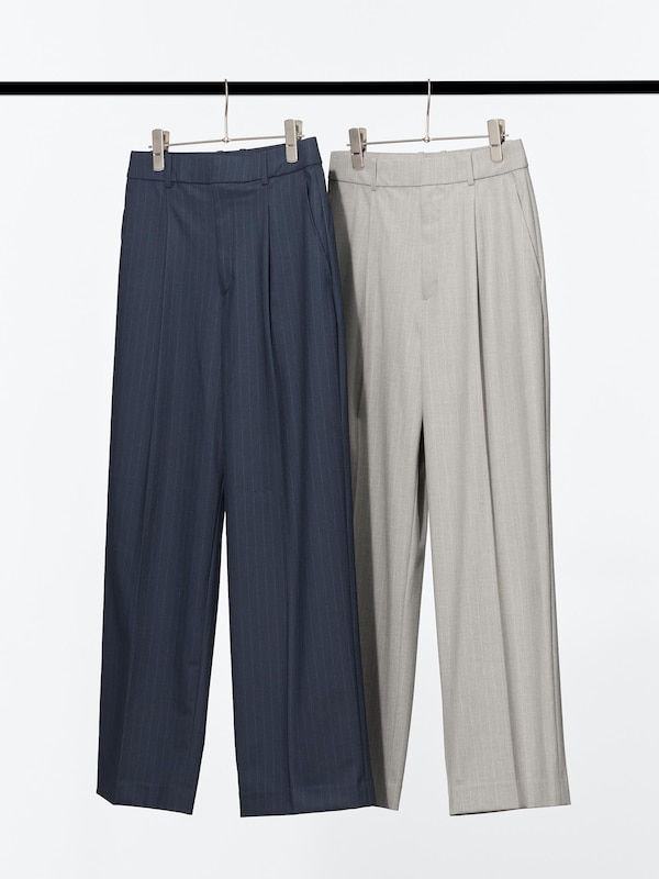 タックワイドパンツ/ストライプ/丈長め