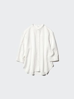 เสื้อเชิ้ต ผ้าลินินผสม คอตั้ง | แขน 3/4