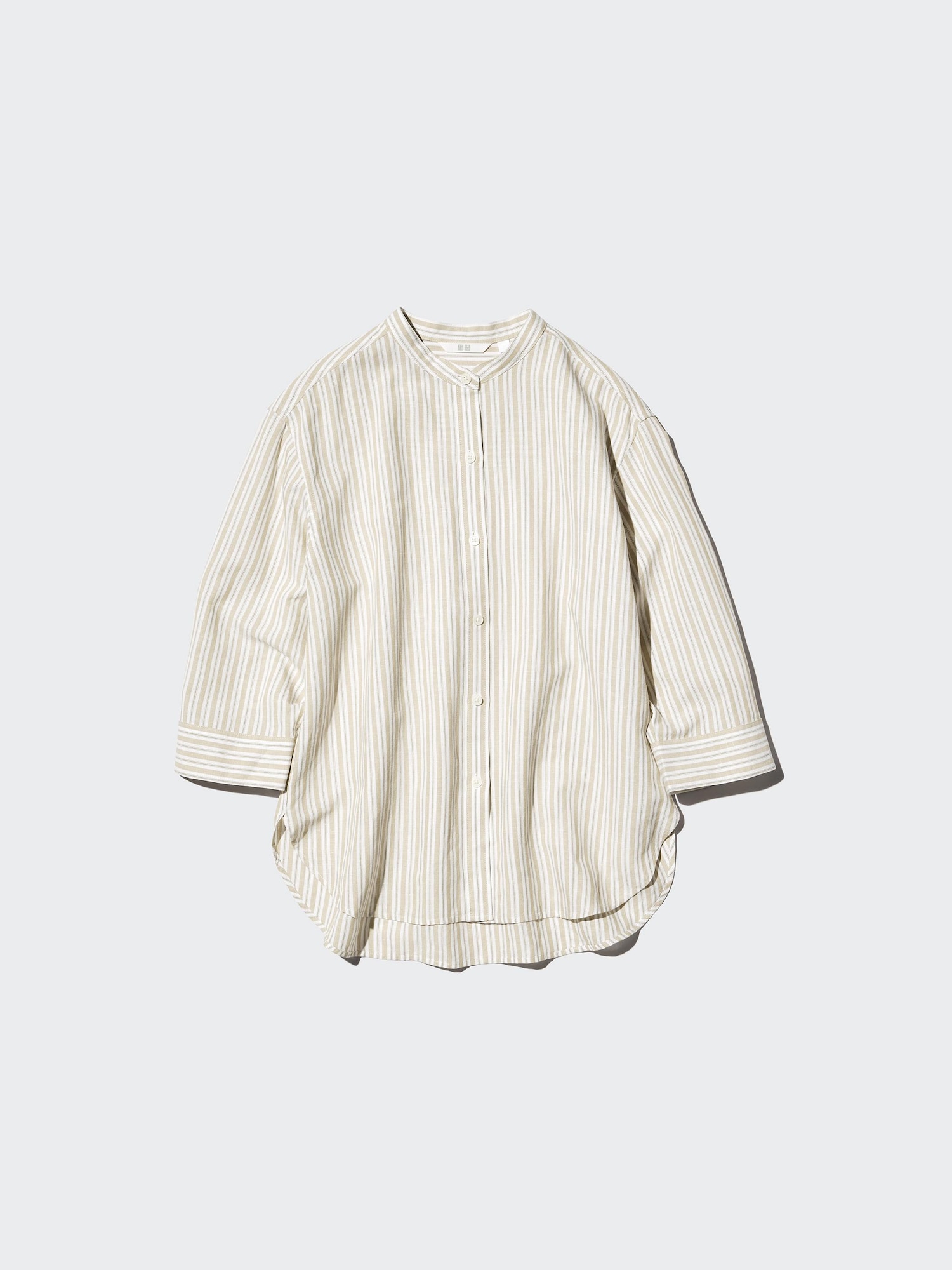 Women's Linen Blend Band Collar Shirt | 3/4 Sleeve | Stripe