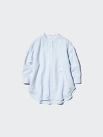 Linen Blend Band Collar
                                          Shirt 3/4 Sleeve Shirt