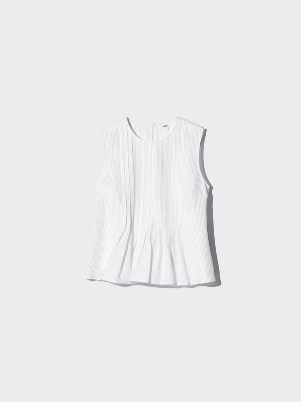 Linen Blend Pleated Blouse Sleeveless