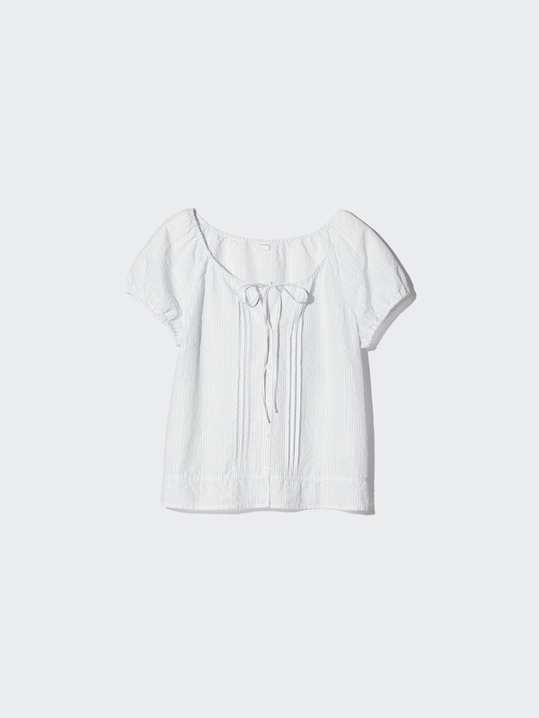 리넨블렌드스쿠프넥블라우스(반팔)