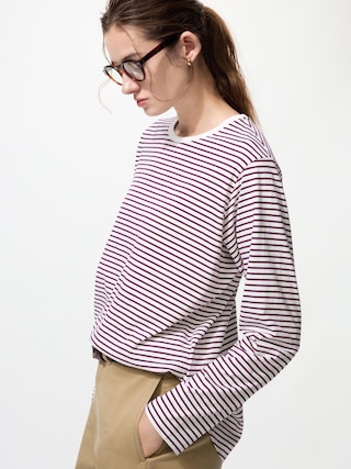 ソフトコットンラウンドヘムT/長袖/ボーダー