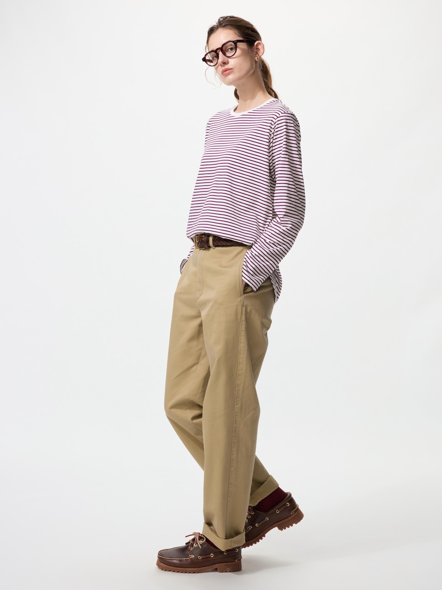 WOMEN ソフトコットンラウンドヘムT/長袖/ボーダー | UNIQLO UNIFORM