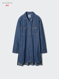 Open Collar Denim Shirt Dress