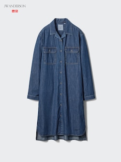 Open Collar Denim Shirt Dress