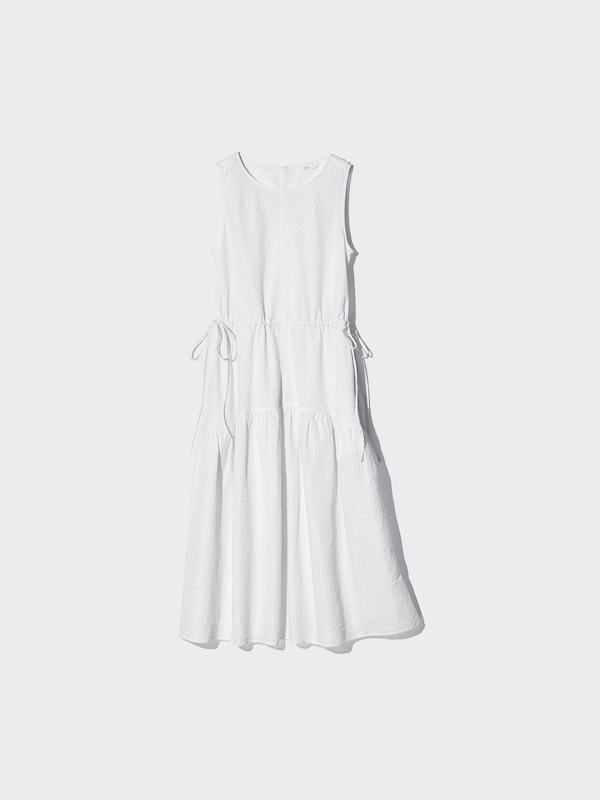 Linen Blend Tiered Dress Sleeveless | Striped